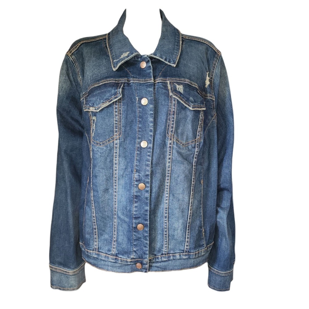 Lane Bryant Jean Jacket Womens Plus Size 28 Blue Denim‎ Pockets Long Sleeve